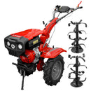 Motocultor Rotakt Atlas RO10R-2P motor 10CP 301 cmc benzina 2+1 viteze latime lucru 56-110 cm freze roti cauciuc 5.00-12" 2 prize de putere roti metal plug arat rarita reglabila 5l ulei
