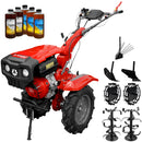Motocultor Rotakt Atlas RO10R-2P motor 10CP 301 cmc benzina 2+1 viteze latime lucru 56-110 cm freze roti cauciuc 5.00-12" 2 prize de putere roti metal plug arat rarita reglabila plug cartofi 5l ulei