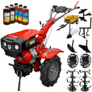 Motocultor Rotakt Atlas RO10R-2P motor 10CP 301 cmc benzina 2+1 viteze latime lucru 56-110 cm freze roti cauciuc 5.00-12" 2 prize de putere roti metal plug arat rarita reglabila plug cartofi cultivator plug reversibil remorca 5l ulei