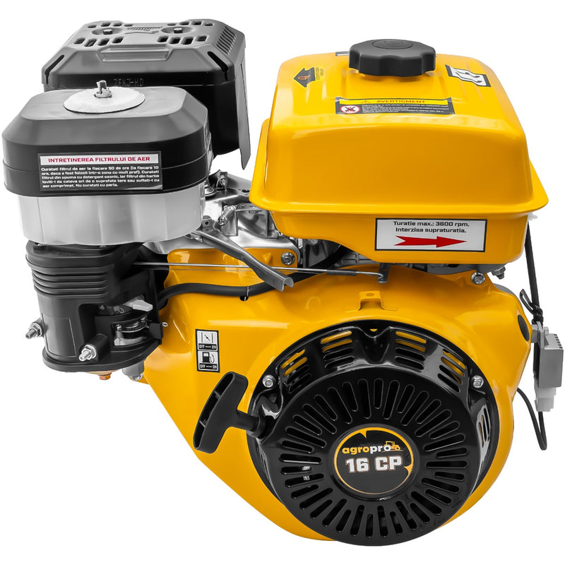 Motor AgroPro 190F cu caneluri 16 CP benzina 420 cc 6.5 L diametru ax 25 mm bobina far