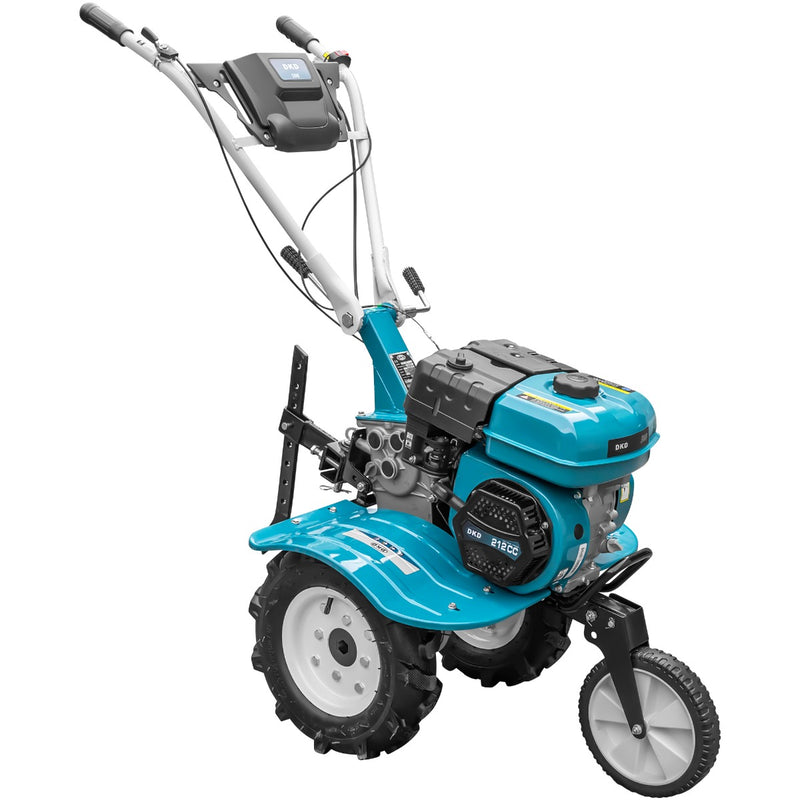 Motosapa DKD HS 500 NEW motor 7CP latime lucru 80 cm 2+1 viteze freze roti cauciuc 4.00x8 roata frontala roti metal plug arat rarita reglabila plug cartofi cultivator 2l ulei