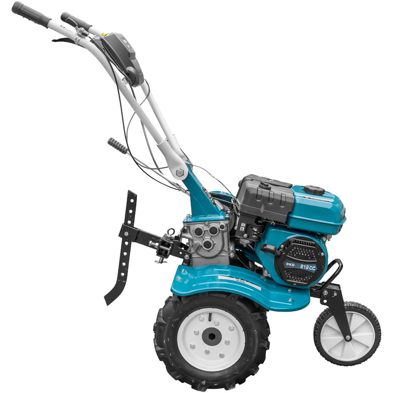 Motosapa DKD HS 500 NEW motor 7CP latime lucru 80 cm 2+1 viteze freze roti cauciuc 4.00x8 roata frontala roti metal plug arat rarita reglabila plug cartofi 2l ulei