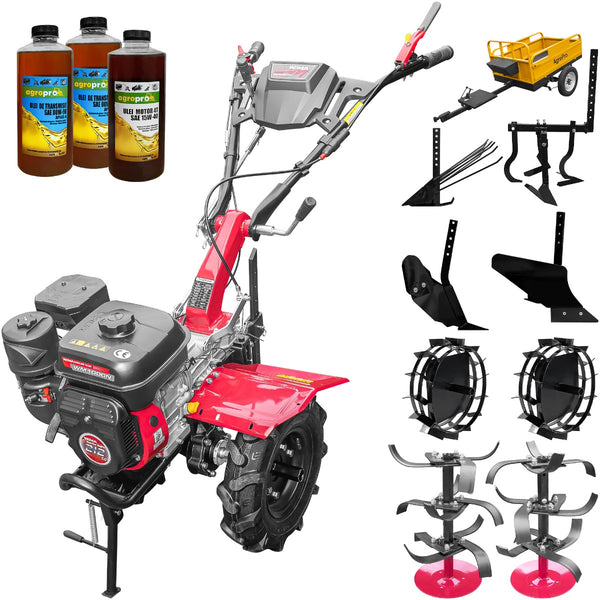 Motocultor Weima WM 990 (1000N) motor 7 CP viteze 2+1 latime lucru 80 cm freze roti 4.00-8" roti metal plug arat rarita reglabila plug cartofi cultivator remorca 3l ulei