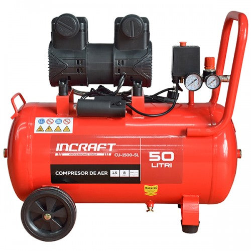 Compresor de aer 50L, 1.5 kW, 2 cilindri, fara ulei INCRAFT CU-1500-SL