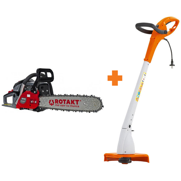 Motofierastrau ROTAKT MTF5520SW putere 3.3 CP lungime lama 40 cm + Motocoasa electrica STIHL FSE 31 putere 245W latime lucru 24.5cm cap cositor cu bobina cu fir