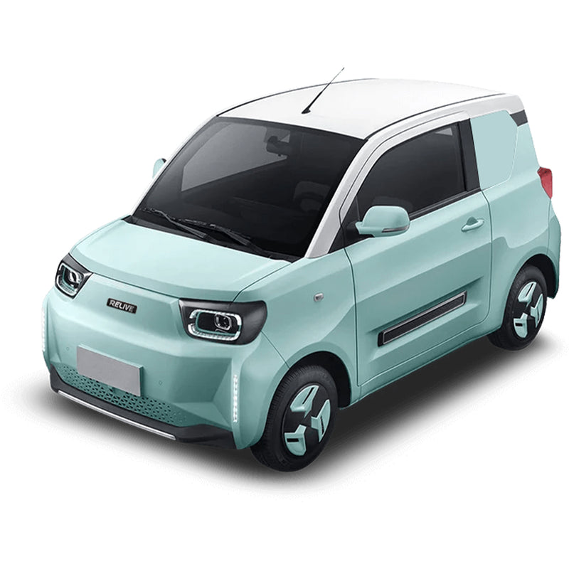 Masina electrica RELIVE N1 motor 20 kW autonomie 170 km viteza 100 km/h 2 pasageri ABS volan electronic computer rutier camera 360 grade navigatie ecran dublu 10.25" faruri LED Albastru