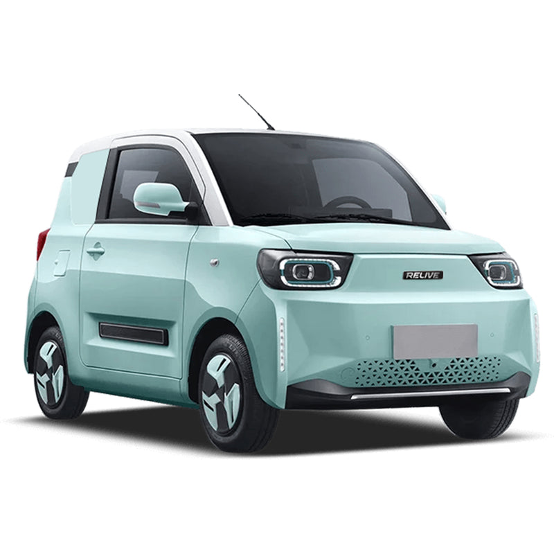 Masina electrica RELIVE N1 motor 20 kW autonomie 170 km viteza 100 km/h 2 pasageri ABS volan electronic computer rutier camera 360 grade navigatie ecran dublu 10.25" faruri LED Albastru