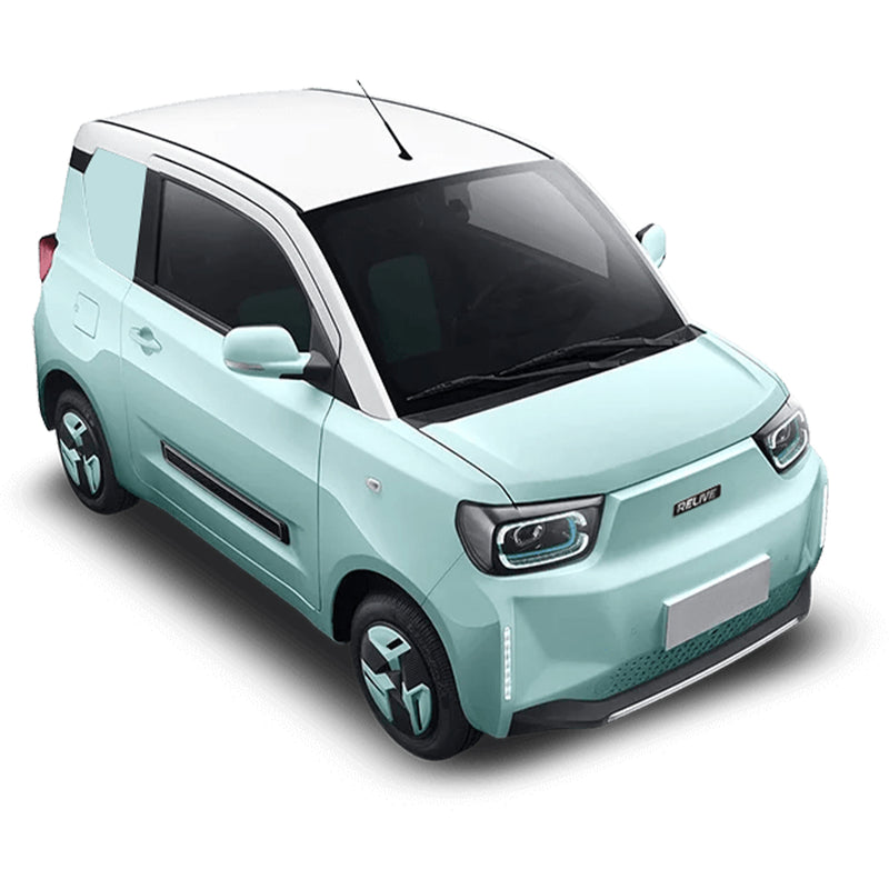 Masina electrica RELIVE N1 motor 20 kW autonomie 170 km viteza 100 km/h 2 pasageri ABS volan electronic computer rutier camera 360 grade navigatie ecran dublu 10.25" faruri LED Albastru