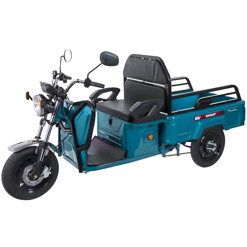 Tricicleta electrica Rotakt Nautilus putere 1600W viteza 25 km/h autonomie 44 km baterie 60V/32Ah bena 106x60 cm greutate admisa 364kg fara permis - albastru deschis