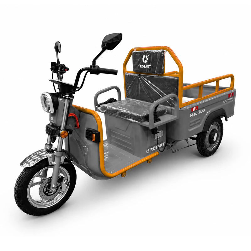 Tricicleta electrica Rotakt Nautilus Ultra putere 1000W viteza 25 km/h autonomie 52 km baterie 60V/32Ah fara permis culoare gri