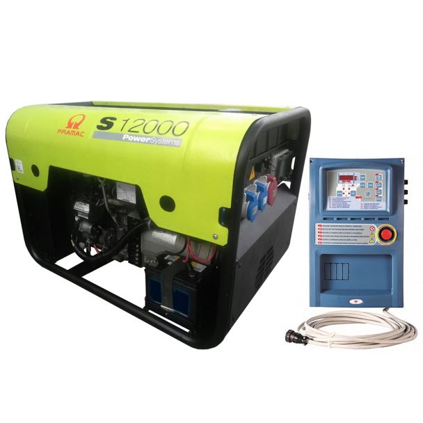 Generator de curent pe benzina PRAMAC S12000T_CONN_DPP_AVR_AMF portabil trifazat 13.9 kVA panou de automatizare