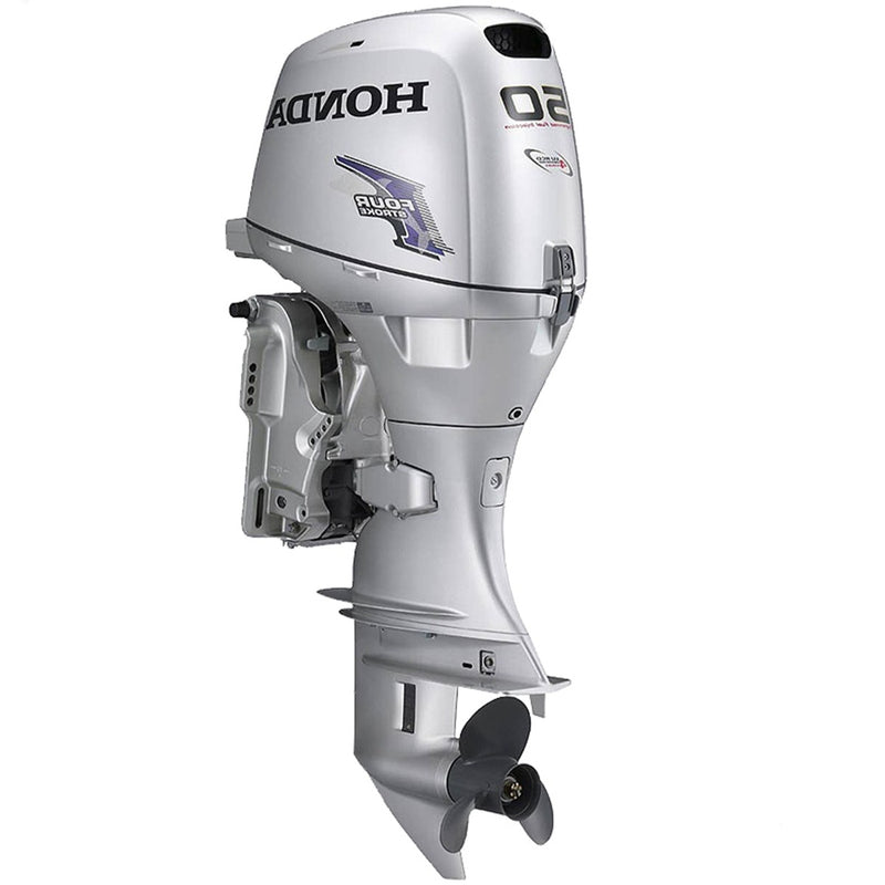 Motor barca Honda BF50 LRTZ cu mansa cizma extra lunga 50 CP 4T pornire electrica rezervor si linie incluse elice aluminiu cu 3 aripi port incarcare 17A