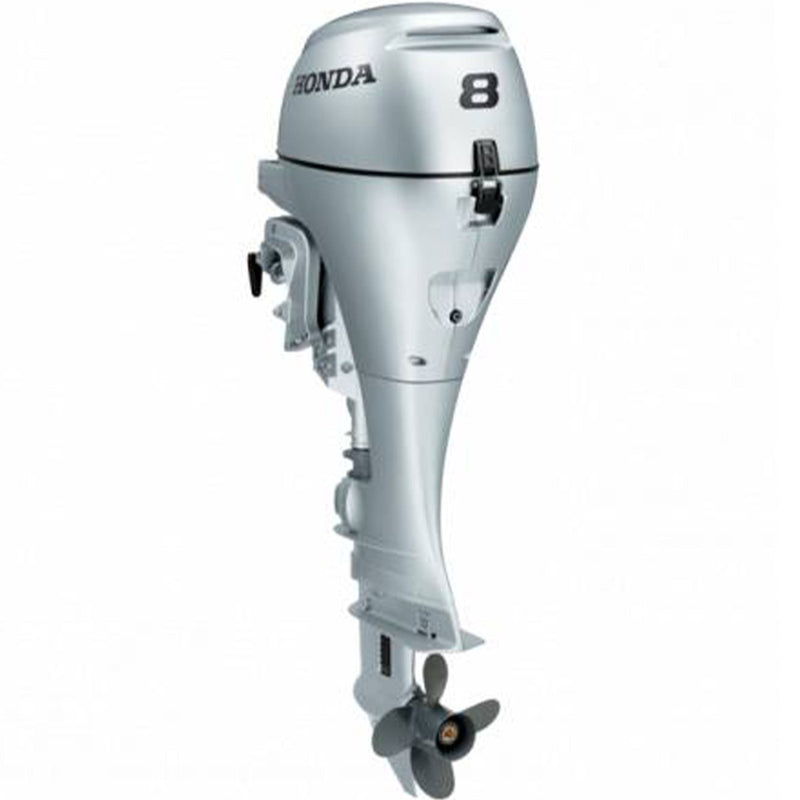 Motor barca Honda BF8 SRU cu mansa cizma scurta 8 CP 4T pornire electrica rezervor si linie incluse elice aluminiu cu 4 aripi port incarcare 12A