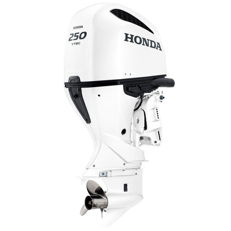 Motor barca Honda BF250 XCDU cu mansa cizma lunga DBW 250 CP 4T pornire electrica elice contrarotanta de inox cu 3 aripi port incarcare 60A-ALB NH565 “Grand&nbsp;Prix”