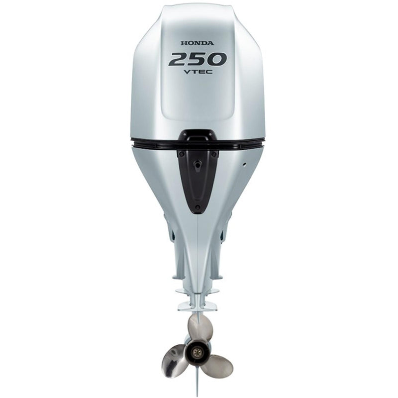 Motor barca Honda BF250 XCDU cu mansa cizma lunga DBW 250 CP 4T pornire electrica elice contrarotanta de inox cu 3 aripi port incarcare 60A-ALB NH565 “Grand&nbsp;Prix”
