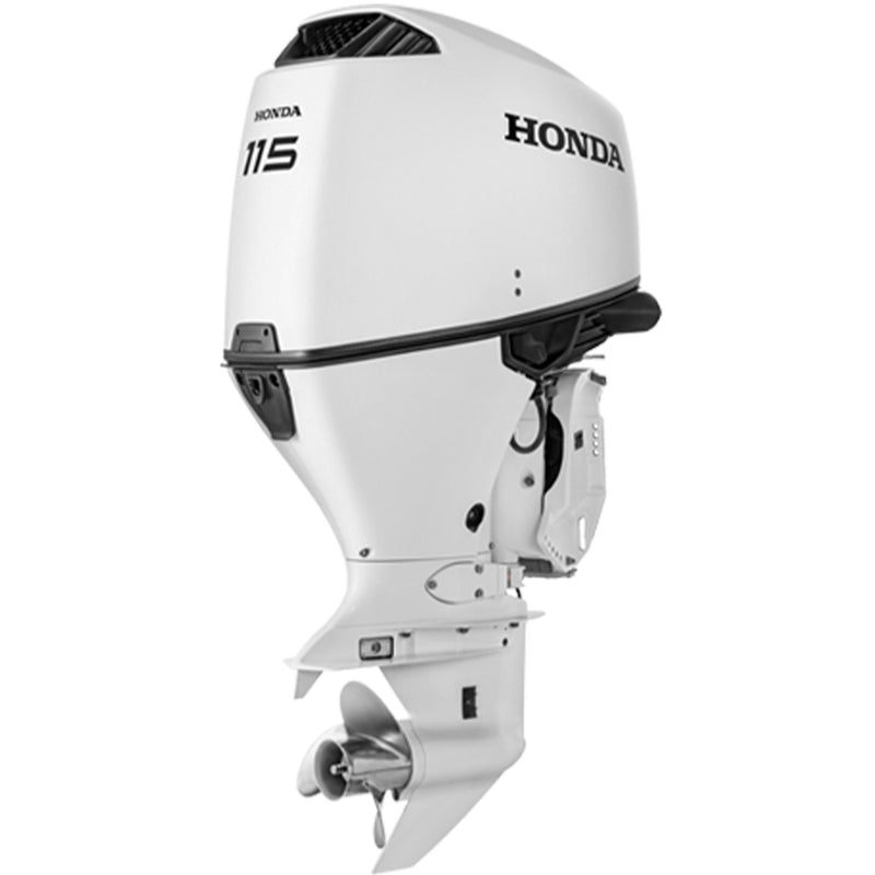 Motor barca Honda BF115 XDU cu mansa cizma extra lunga DBW 115 CP 4T pornire electrica elice de inox cu 3 aripi port incarcare 40A-ALB NH565 “Grand&nbsp;Prix”