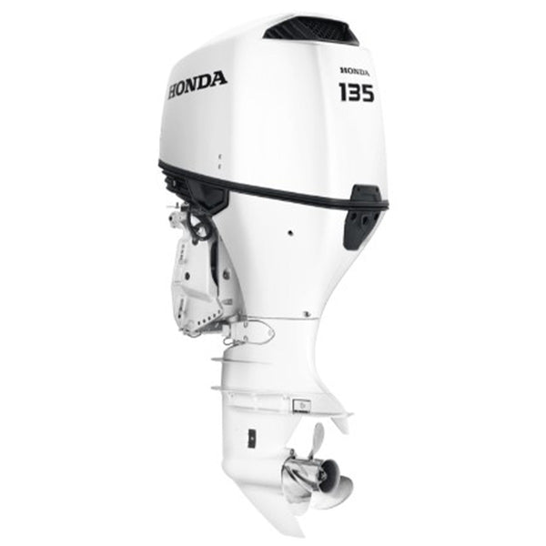 Motor barca Honda BF135 LRU cu mansa cizma lunga DBW 135 CP 4T pornire electrica elice de inox cu 3 aripi port incarcare 40A-ALB NH565 “Grand&nbsp;Prix”