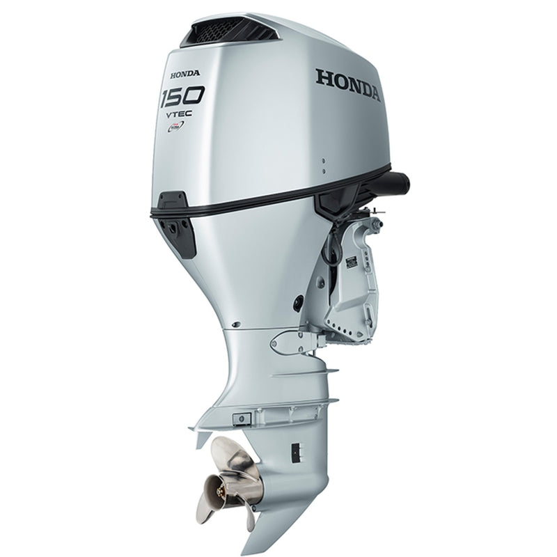 Motor barca Honda BF150 XCDU cu mansa cizma extralunga DBW 150 CP 4T pornire electrica elice contrarotanta de inox cu 3 aripi port incarcare 40A-ALB NH565 “Grand&nbsp;Prix”