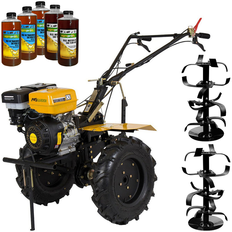 Motocultor ProGARDEN Campo 1303 cu far motor 13 CP benzina latime lucru 120 cm freze roti cauciuc 6 X 12 5 uleiuri AgroPro