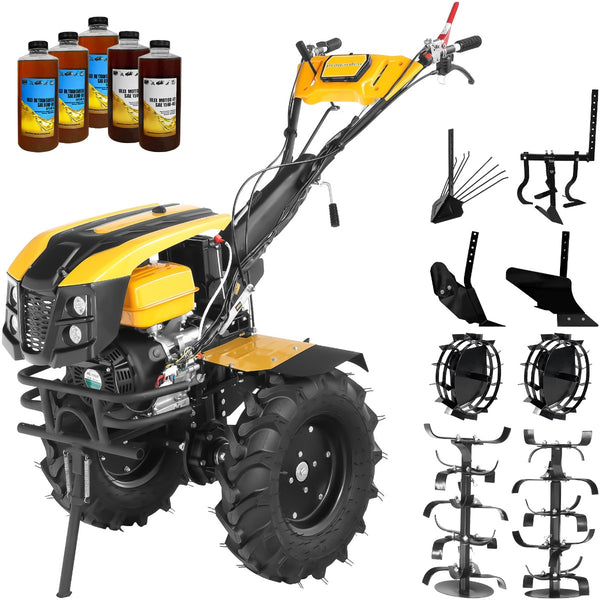 Motocultor ProGARDEN Campo 1873V2 Alpine motor 18 CP benzina Euro V 2+1 viteze latime lucru 135 cm roti 6.00-12 pornire electrica 2 prize putere roti metal plug arat rarita reglabila plug cartofi cultivator 5l ulei