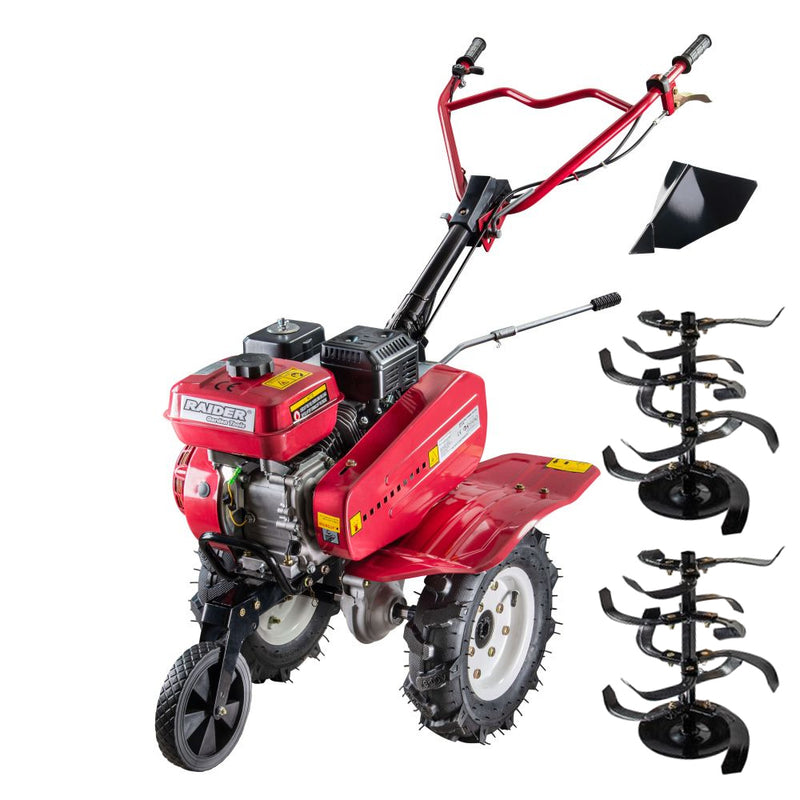 Motosapa Raider RD-T08 motor 7 CP benzina 2+1 viteze latime lucru 100 cm freze roti cauciuc 4.00x8" rarita fixa