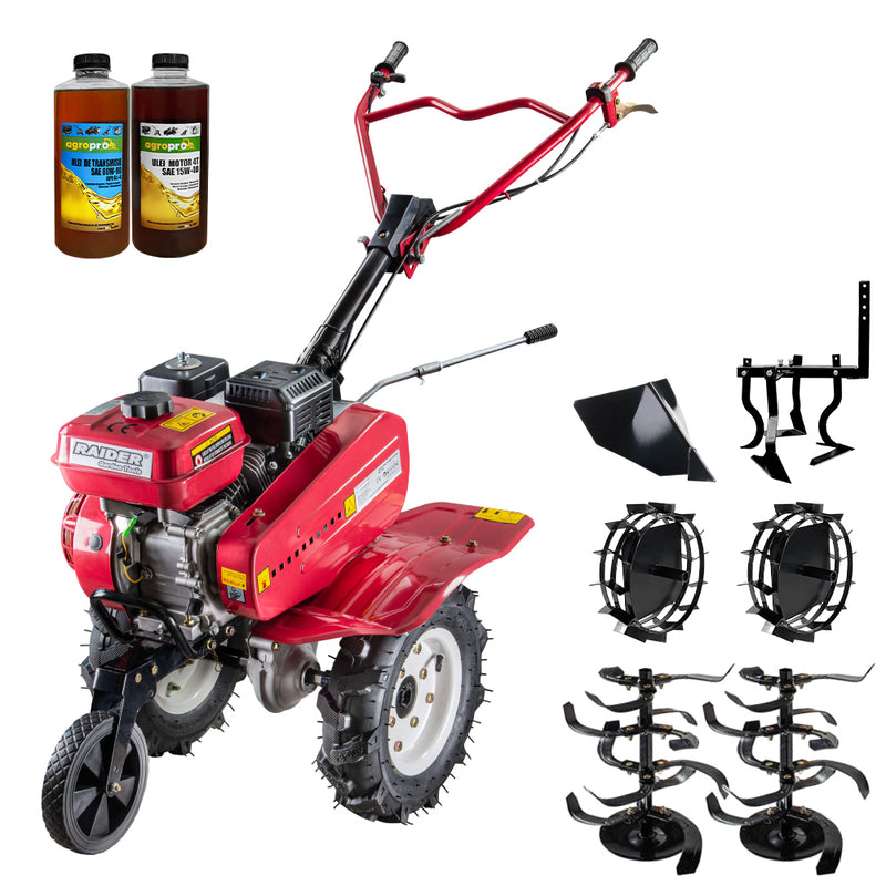 Motosapa Raider RD-T08 motor 7 CP benzina 2+1 viteze latime lucru 100 cm freze roti cauciuc 4.00x8" rarita fixa roti metal cultivator 2l ulei