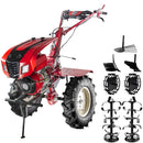 Motocultor Raider RD-T10 motor 13 CP benzina 2+1 viteze latime lucru 140 cm freze roti cauciuc 5.00x12" capota faruri LED roti metal plug arat rarita reglabila plug cartofi