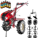 Motocultor Raider RD-T10 motor 13 CP benzina 2+1 viteze latime lucru 140 cm freze roti cauciuc 5.00x12" capota faruri LED roti metal plug arat rarita reglabila plug cartofi 5l ulei