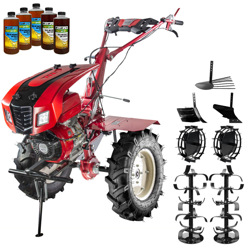 Motocultor Raider RD-T10 motor 13 CP benzina 2+1 viteze latime lucru 140 cm freze roti cauciuc 5.00x12" capota faruri LED roti metal plug arat rarita reglabila plug cartofi 5l ulei