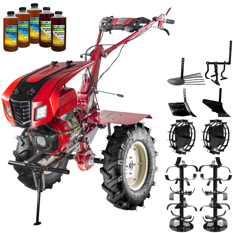 Motocultor Raider RD-T10 motor 13 CP benzina 2+1 viteze latime lucru 140 cm freze roti cauciuc 5.00x12" capota faruri LED roti metal plug arat rarita reglabila plug cartofi cultivator 5l ulei