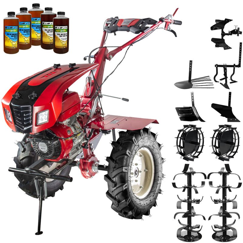 Motocultor Raider RD-T10 motor 13 CP benzina 2+1 viteze latime lucru 140 cm freze roti cauciuc 5.00x12" capota faruri LED roti metal plug arat rarita reglabila plug cartofi cultivator plug reversibil 5l ulei