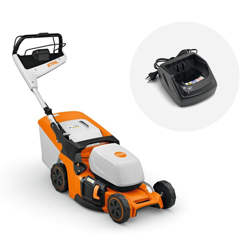 Masina de tuns gazonul pe acumulator STIHL RMA 448 PV autopropulsata latime taiere 46 cm cos colector 52 L sistem AP + incarcator