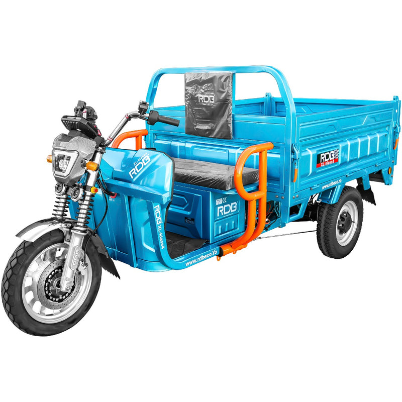 Tricicleta electrica RDB XL-Klass4 cu bena rabatabila hidraulic fara permis 4000W 25 km/h 72V45Ah autonomie 70 km bena 160x120x45 cm culoare gri
