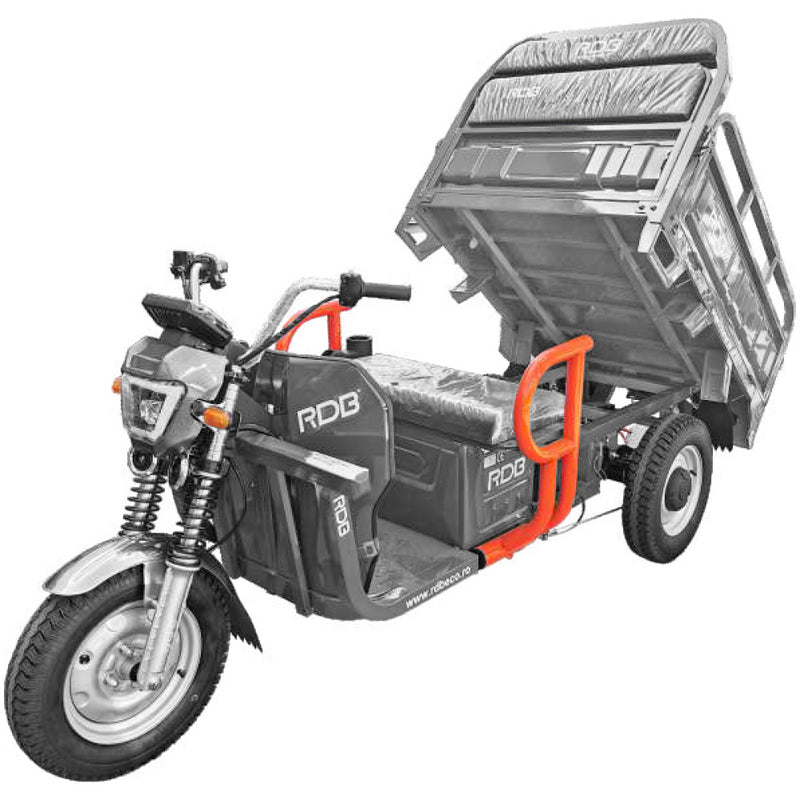 Tricicleta electrica RDB XL-Klass4 GRANDE cu bena rabatabila manual fara permis 4000W 25 km/h 72V45Ah autonomie 70 km culoare gri