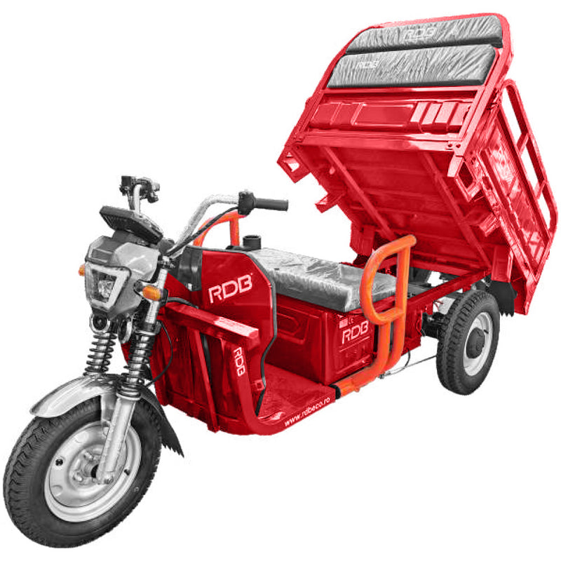 Tricicleta electrica RDB XL-Klass4 GRANDE cu bena rabatabila manual fara permis 4000W 25 km/h 72V45Ah autonomie 70 kmculoare rosu