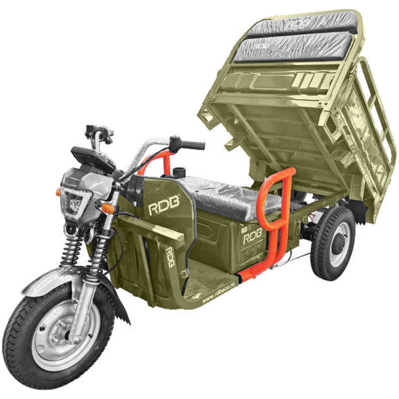 Tricicleta electrica RDB XL-Klass4 cu bena rabatabila hidraulic fara permis 4000W 25 km/h 72V45Ah autonomie 70 km culoare verde