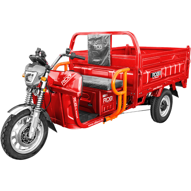 Tricicleta electrica RDB XL-Klass4 HIDRAULIC cu bena rabatabila hidraulic la buton fara permis 4000W 25 km/h 72V58Ah autonomie 70 km bena 160x120x45 cm culoare rosu
