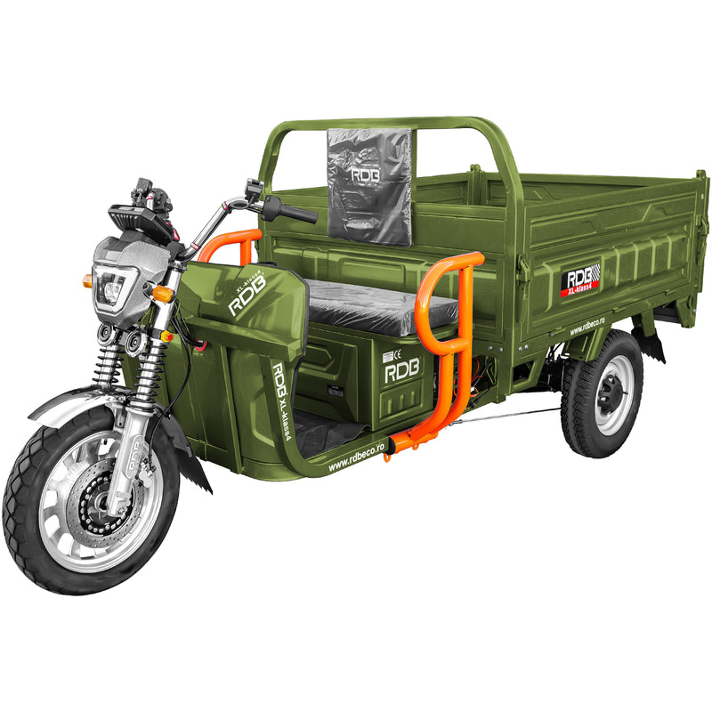 Tricicleta electrica RDB XL-Klass4 HIDRAULIC cu bena rabatabila hidraulic la buton fara permis 4000W 25 km/h 72V58Ah autonomie 70 km bena 160x120x45 cm culoare verde