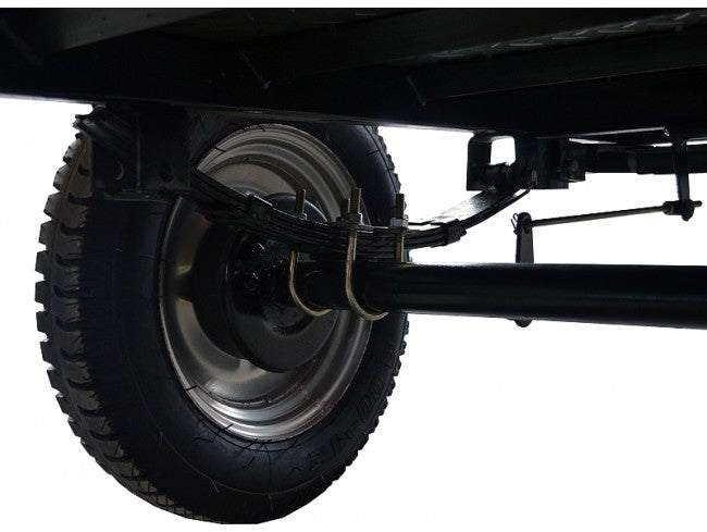 Remorca motocultor Rotakt Samurai REM400 basculabila capacitate incarcare 400 kg roti 4.00-12 cuva 128x89x31 cm cutie scule frana mecanica