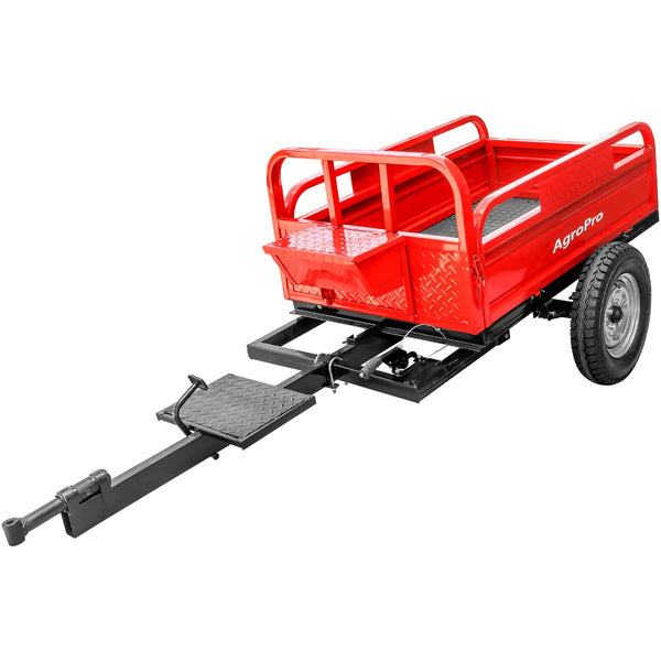 Remorca AgroPro REM 700 capacitate max 550 kg roti 5.00-12&quot; dimensiuni bena 138x89x28 cm basculare frana de mana frana picior