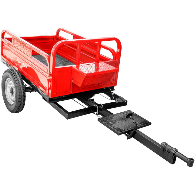 Remorca AgroPro REM 700 capacitate max 550 kg roti 5.00-12&quot; dimensiuni bena 138x89x28 cm basculare frana de mana frana picior