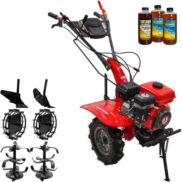 Motocultor Rotakt Cadet RO101RS motor 7 CP transmisie pinioane benzina 2+1 viteze latime lucru 56-90 cm freze 2+1roti 4.00-8” roti metal plug arat rarita reglabila 3l ulei