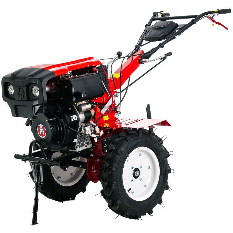 Motocultor Rotakt RO 135S pornire electrica motor 9 CP diesel latime lucru 135 cm 2+1 viteze freze roti cauciuc 5.00-12 capota far roti metal plug arat rarita reglabila plug cartofi cultivator 5l ulei