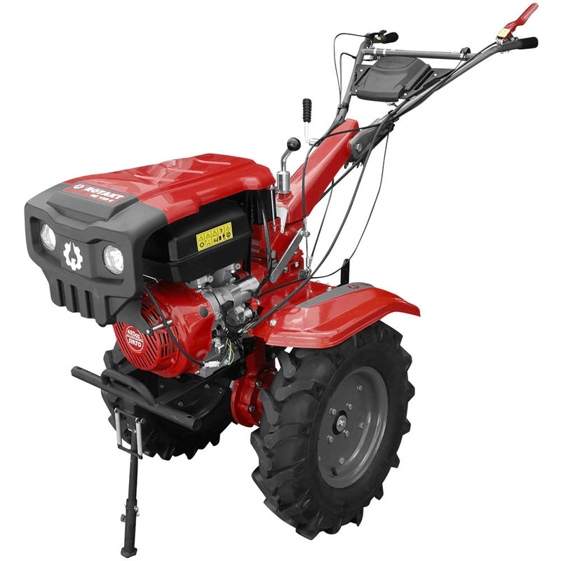 Motocultor Rotakt RO 15R E motor 15 CP latime lucru 135 cm freze roti cauciuc pornire electrica acumulator inclus roti metalice rarita reglabila plug arat plug cartofi cultivator 5l ulei AgroPro