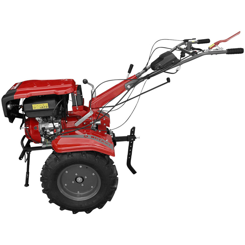 Motocultor Rotakt RO 15R E motor 15 CP latime lucru 135 cm freze roti cauciuc pornire electrica acumulator inclus roti metalice rarita reglabila plug arat plug cartofi cultivator 5l ulei AgroPro