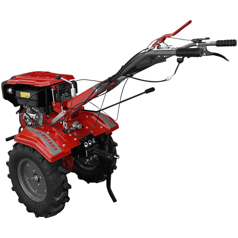 Motocultor Rotakt RO 15R E motor 15 CP latime lucru 135 cm freze roti cauciuc pornire electrica acumulator inclus roti metalice rarita reglabila plug arat plug cartofi cultivator 5l ulei AgroPro
