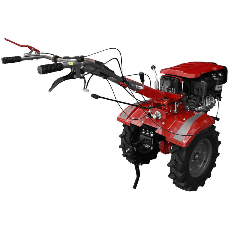 Motocultor Rotakt RO 15R E motor 15 CP latime lucru 135 cm freze roti cauciuc pornire electrica acumulator inclus roti metalice rarita reglabila plug arat plug cartofi cultivator 5l ulei AgroPro