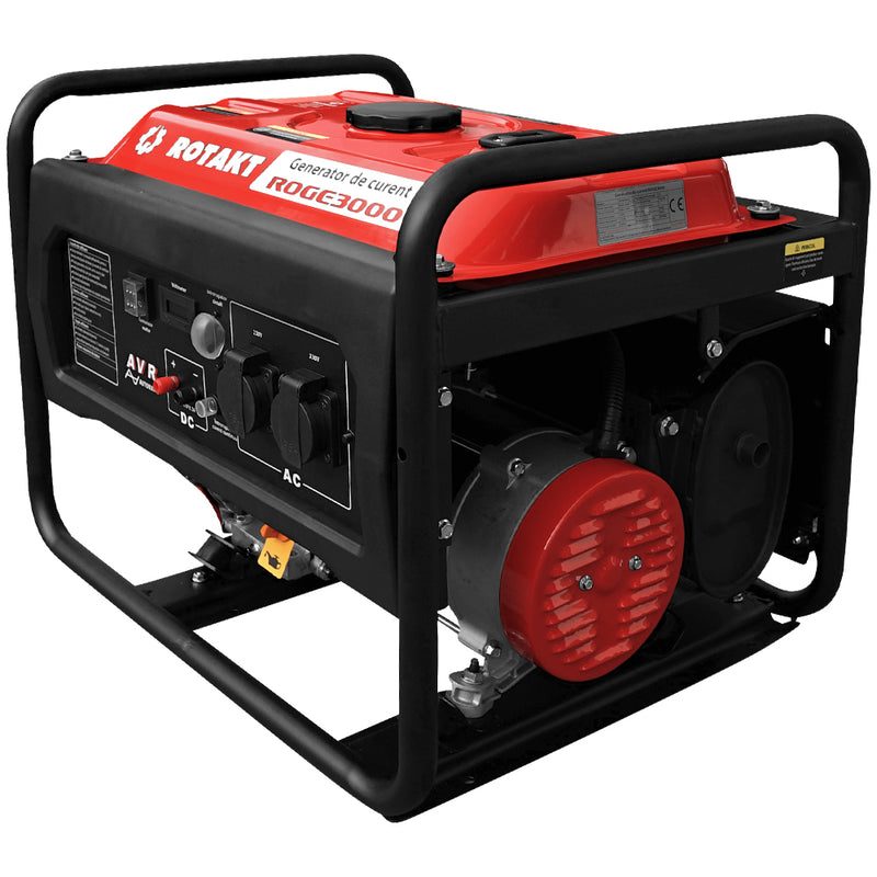 Generator de curent Rotakt ROGE3000 putere 7CP rezervor 12 L benzina iesire 12V pornire manuala AVR voltmetru consum 1,09L/ora