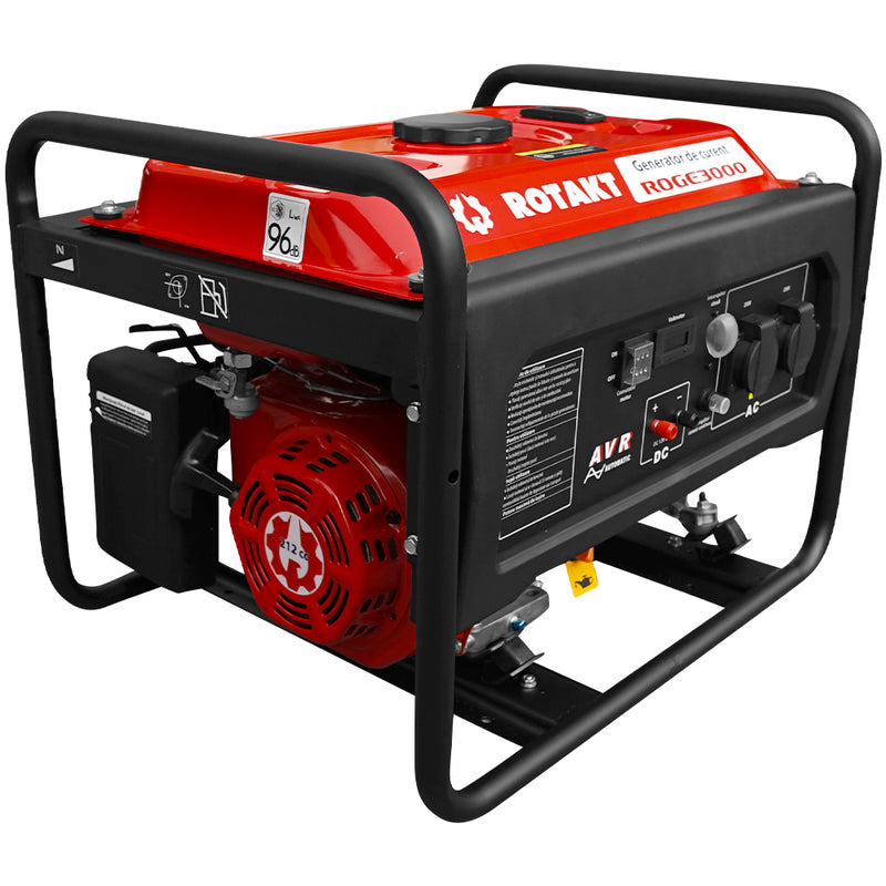 Generator de curent Rotakt ROGE3000 putere 7CP rezervor 12 L benzina iesire 12V pornire manuala AVR voltmetru consum 1,09L/ora