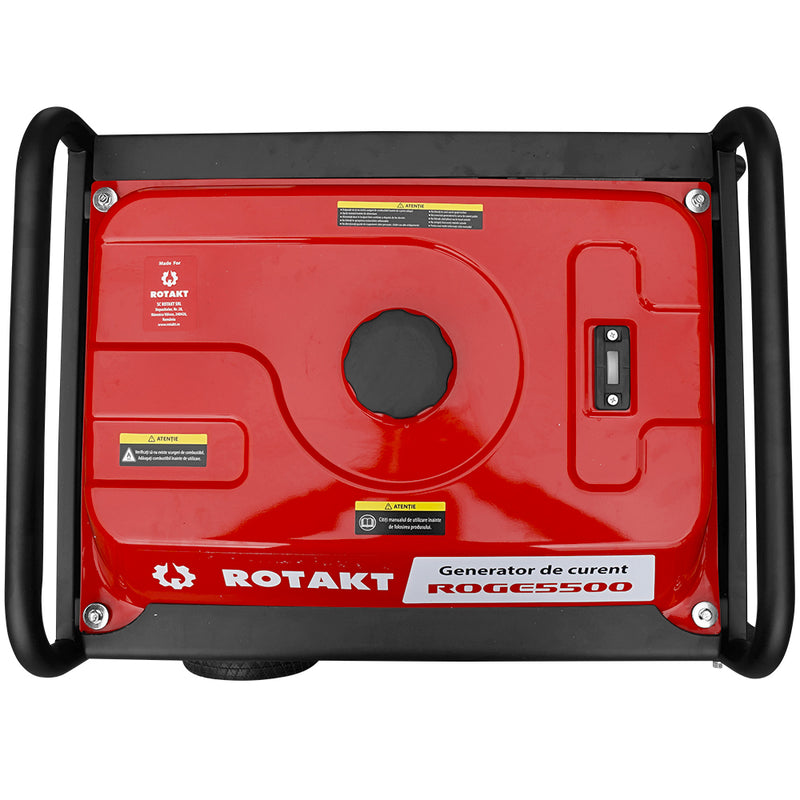 Generator curent Rotakt ROGE5500 putere 13CP benzina pornire manuala AVR voltmetru roti transport rezervor 25 L consum 3,57L/ora